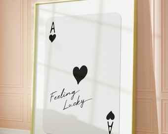 Feeling Lucky Poster, Black Ace Of Hearts Print, Trendy Retro Playing Card Wall Art, Preppy Ace Card Artwork, Funky Aesthetic Y2K Wall Decor