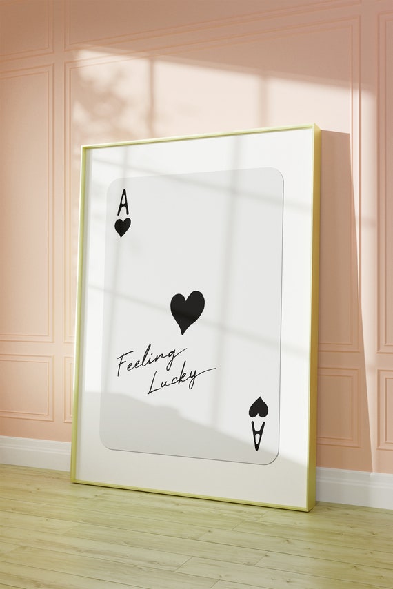 Feeling Lucky Poster, Black Ace Of Hearts Print, Trendy Retro Playing Card Wall Art, Preppy Ace Card Artwork, Funky Aesthetic Y2K Wall Decor
