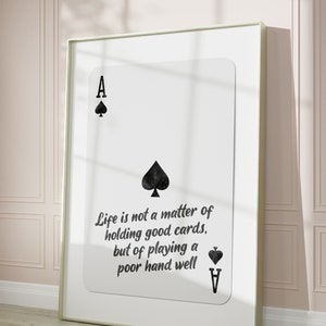 Ace Of Spades Print, Trendy Playing Card Artwork, Black Ace Poster, Motivational Quote Wall Art, Inspirational Gift, Printable Retro Art