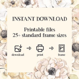 May include: Instant download of printable files for 25+ standard frame sizes.  Download, print, and frame your artwork.