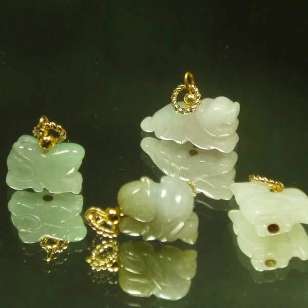 Rooster Tiger Monkey Rabbit Pendants/ Jadeite Jade Animal Pendants/ Carved Jadeite Rooster Tiger Monkey Bunny/ Gold Fill Bail and Necklace