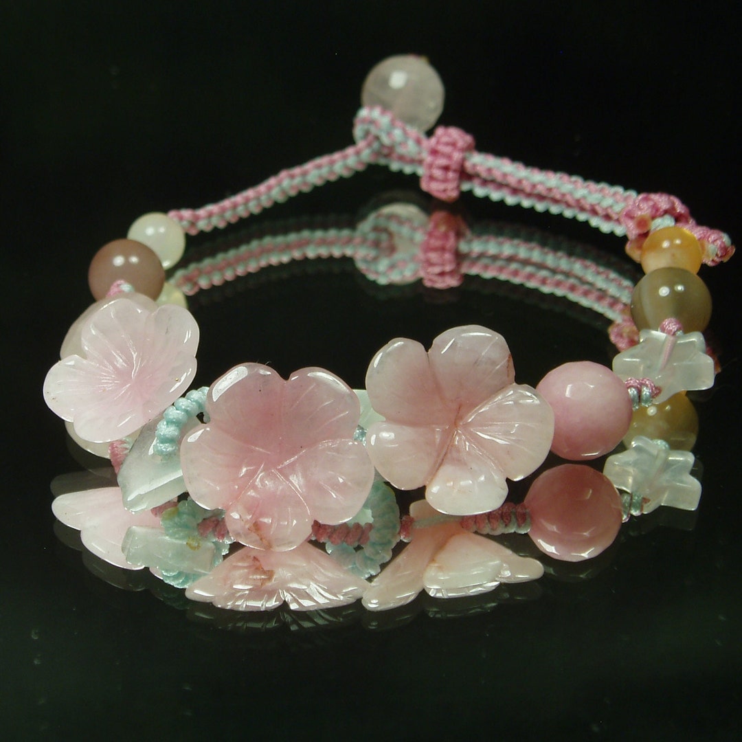 Cherry Blossoms Bracelet/ Pinky Jade Cherry Blossoms Jade Leaves Bangle ...