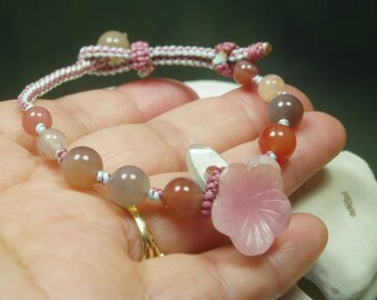 Cherry Blossoms Bracelet/ Pinky Jade Cherry Blossoms Jade Leaves Bangle ...
