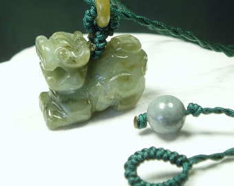 Pixiu Care Money Pendant Necklace/ Carved Genuine Jadeite Pixiu Pendant/ Vintage Jadeite Jade Pixiu/ Inspired Jadeite Statement Jewelry