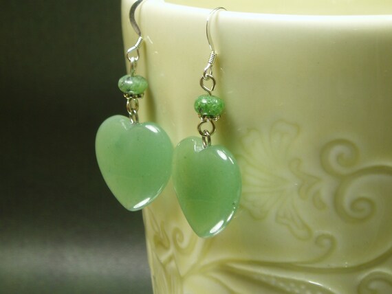 Jade Heart Earrings/ Natural Green Jade Heart Dangle Earrings/ | Etsy