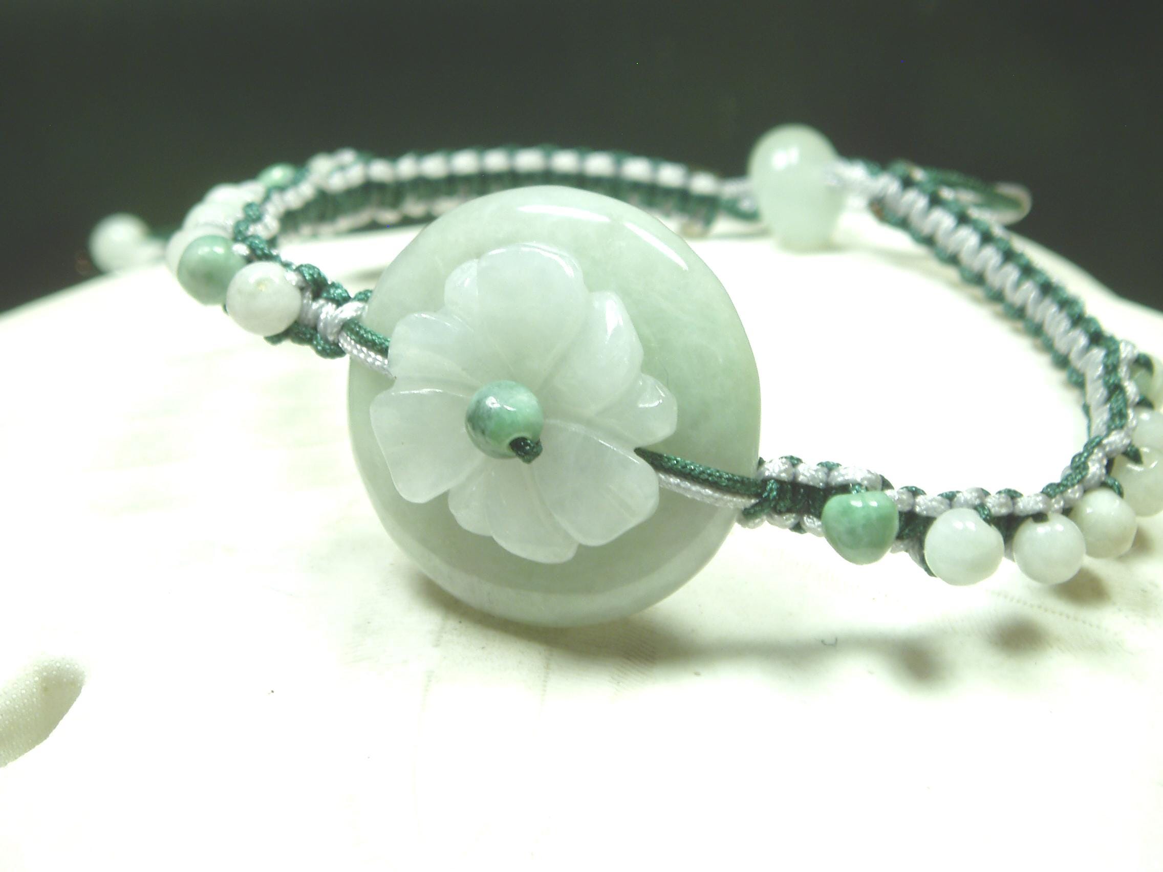 手編み翡翠バングル：彫刻された花のブレスレット - Etsy 日本