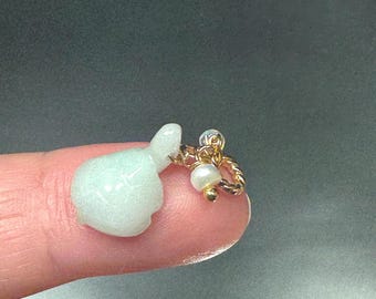 Jadeite Jade Turtle Pendant: Carved Gemstone with Opal, 16K Gold Filled Bail