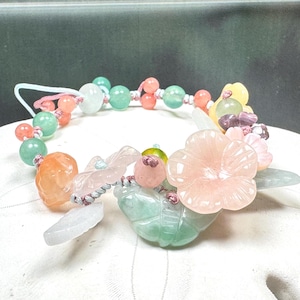Hand Knotted Cherry Blossom Jade Bracelet: Adjustable Flowers, Butterfly Leaves