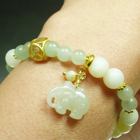 Elephant Bracelet Genuine Green Jade Elephant Charm Natural
