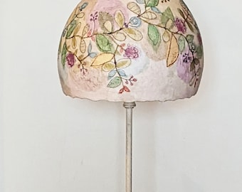 Hand painted paper lampshade for table lamp, small lamp with floral design, artistic lighting, gift for home, wild flowers inspired design