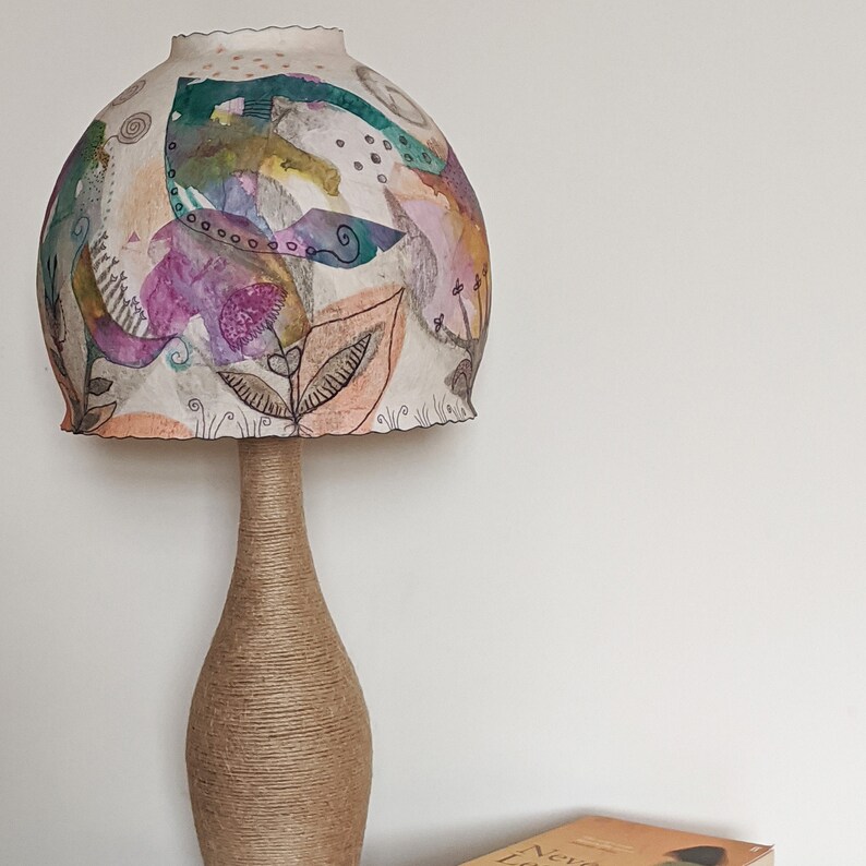 Unique hand painted paper lampshade artistic lighting Etsy