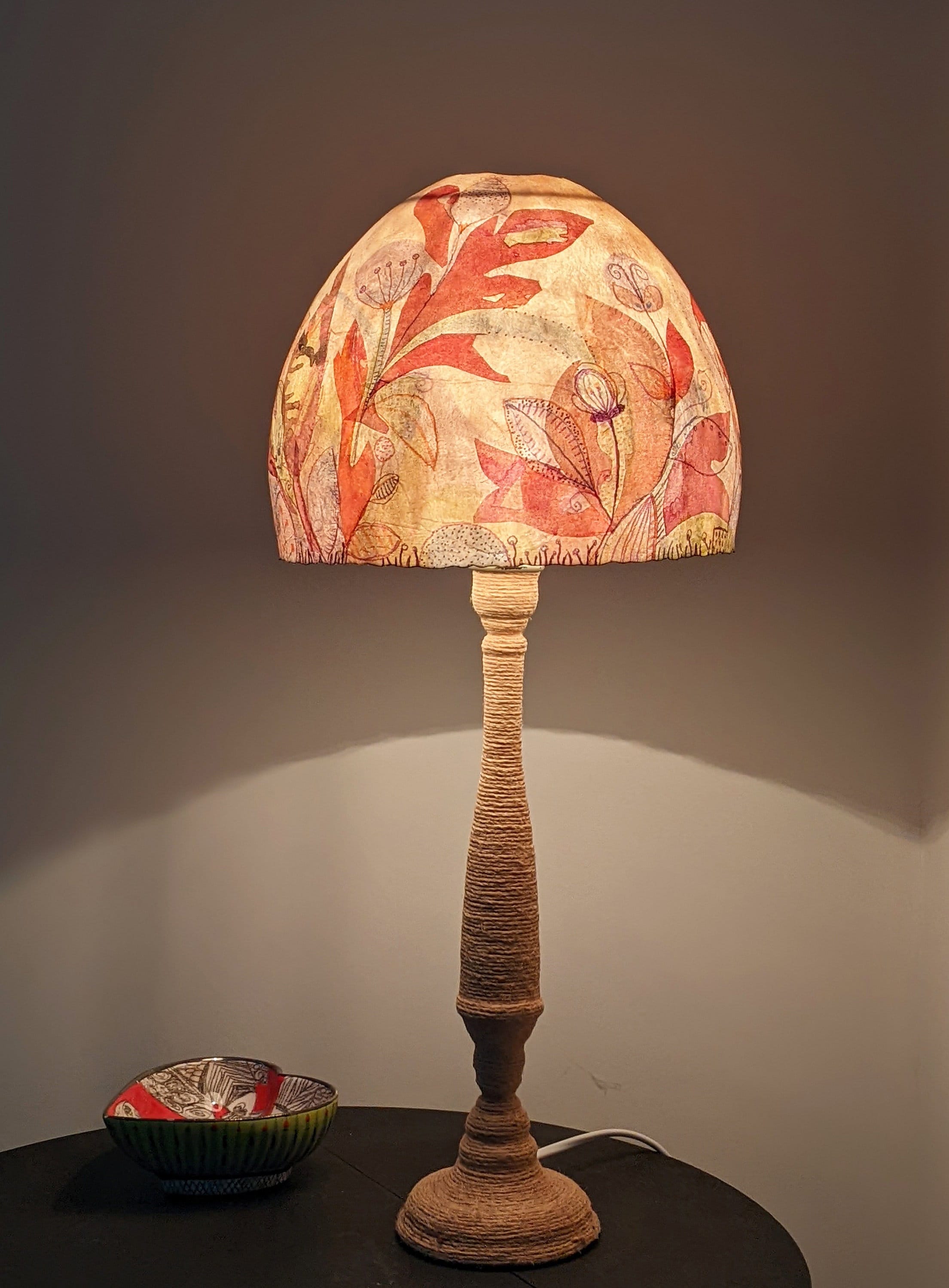 Hand Made Paper Mache Lampshade for Table Lamp, Mushroom Shape