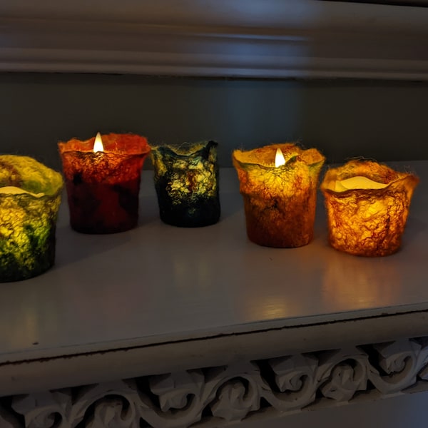 Portacandele senza fiamma in feltro bagnato, romantiche luci da tè, portacandele decorativi, lanterna con candele in feltro, luci da tè artistiche