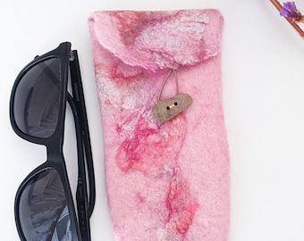 Handmade, Protective Pale Pink Felted Glasses Case: Merino Wool & Silk