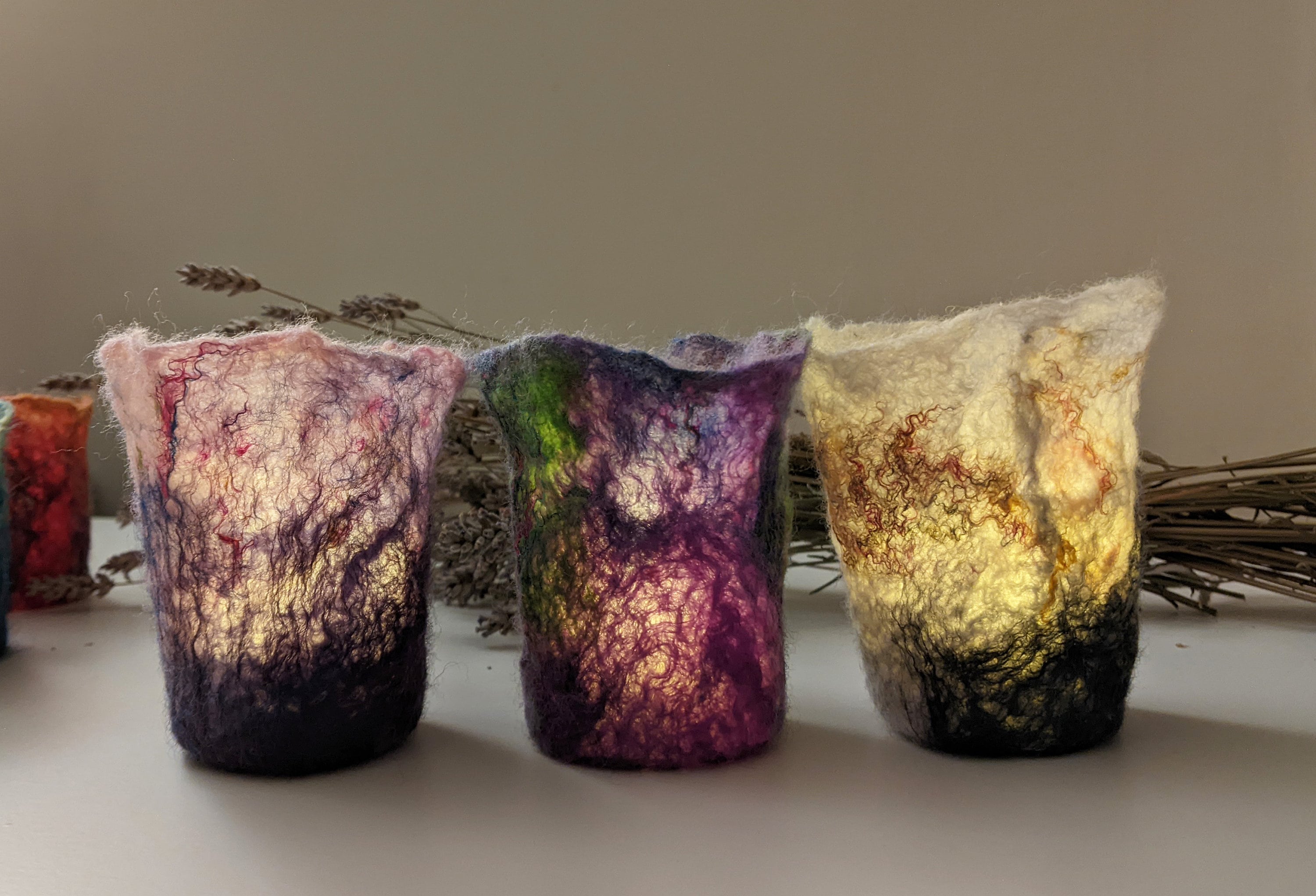 Wet Felted Flameless Candle Holder, Romantic Tea Lights, Decorative Tea