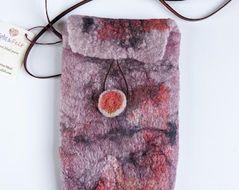Merino Wool Felted Phone Pouch: Silk Fibre And Wool Seamless Crossbody Bag