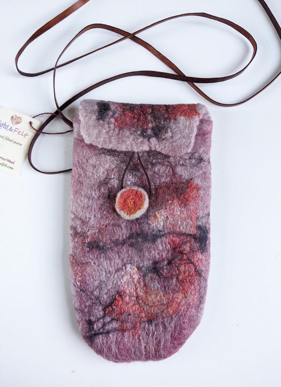 Merino Wool Felted Phone Pouch: Silk Fibre And Wool Seamless Crossbody Bag