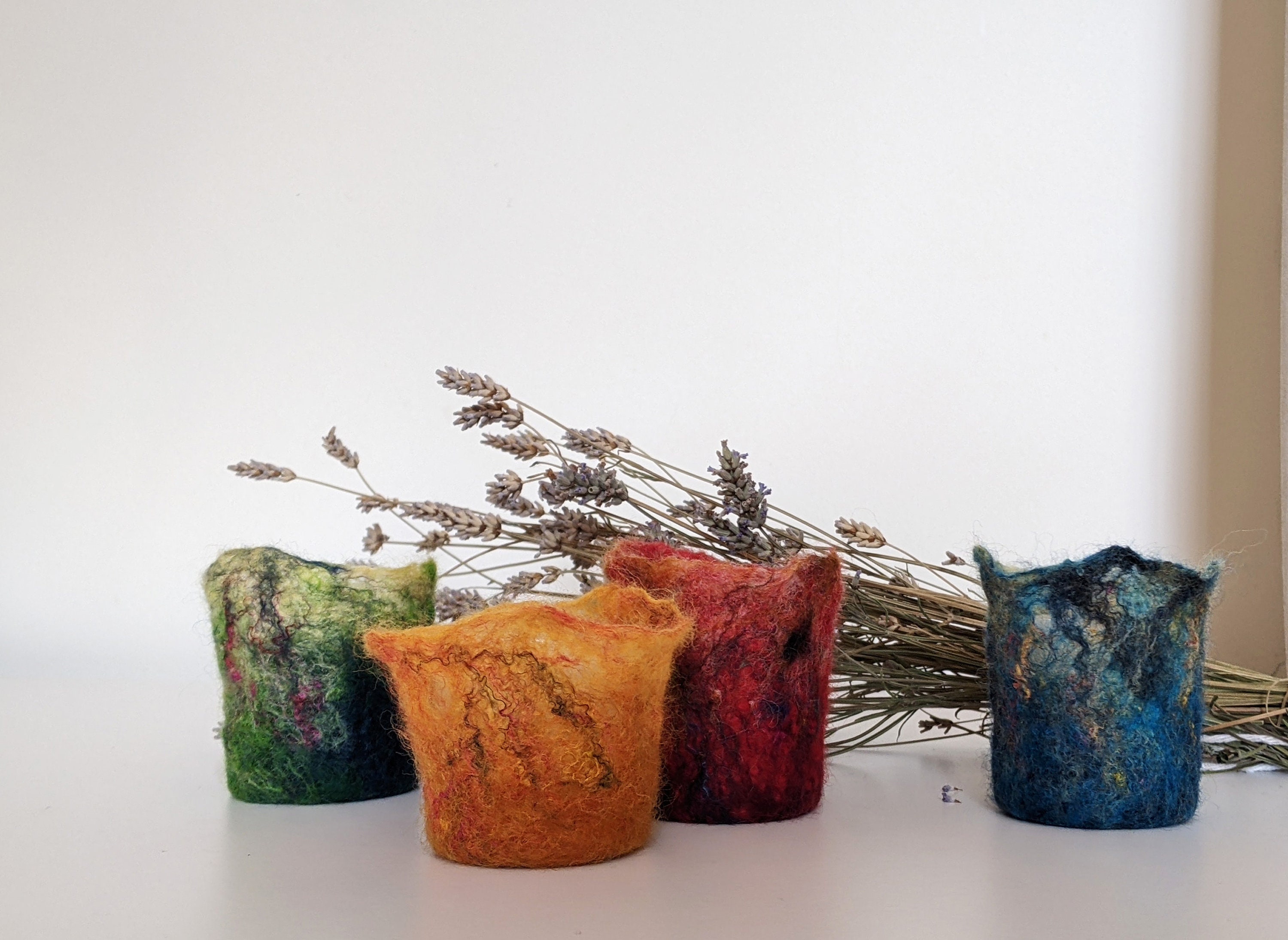 Wet Felted Flameless Candle Holder, Romantic Tea Lights, Decorative Tea