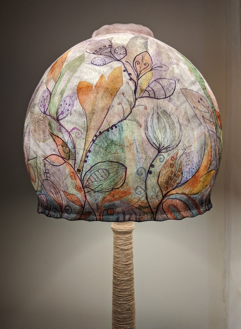 Hand painted lampshade paper mache lamp abstract flower Etsy
