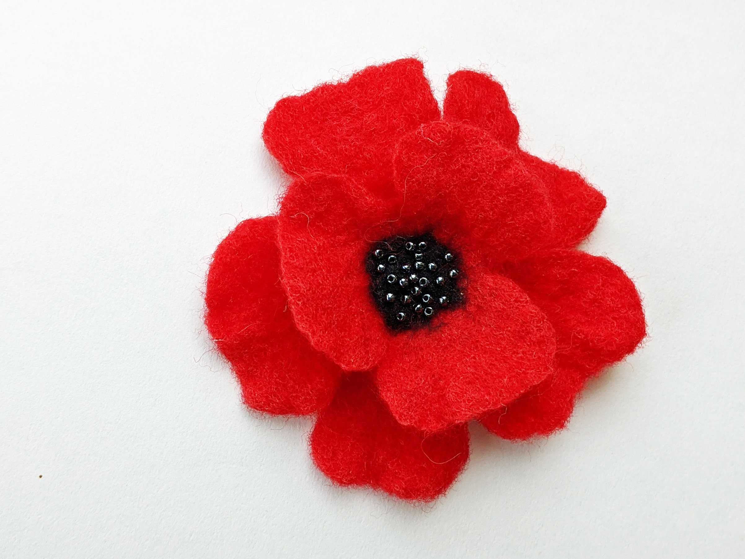 Wet Felted Poppy Flower Brooch Medium Size Red Poppy Hand Felted