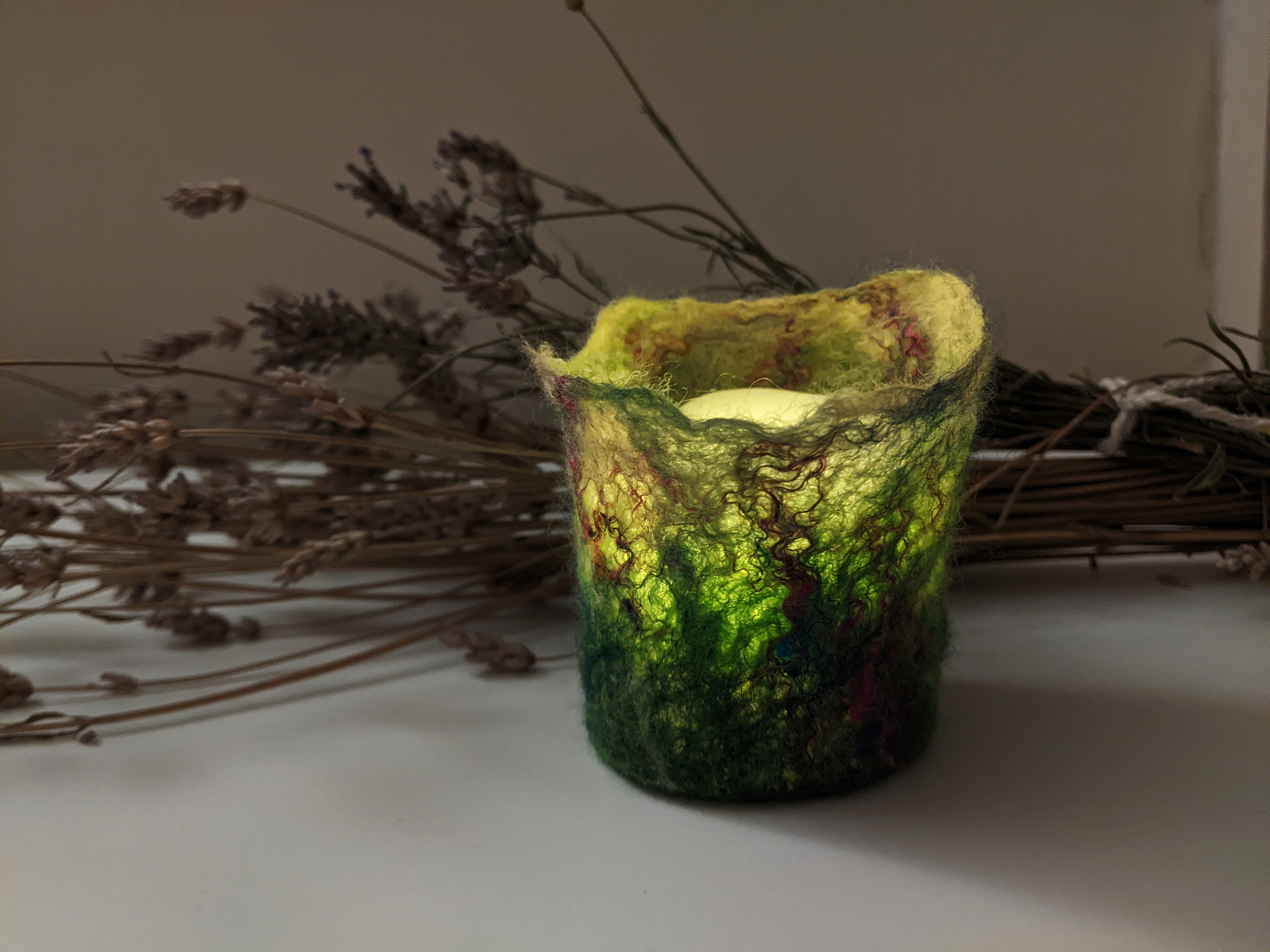 Wet Felted Flameless Candle Holder, Romantic Tea Lights, Decorative Tea