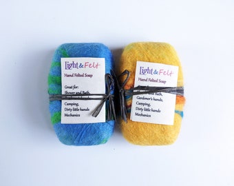 Felted soap bars, set of two felted soaps, exfoliating soap bar, scented non slippery soap, camping gift, UK hand made