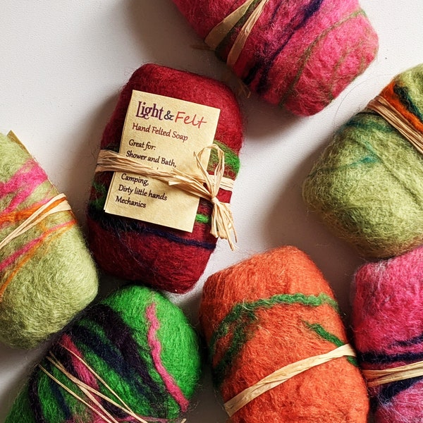 Felted soap bar, eco friendly soap, exfoliating scented soap, camping unique gift, bathroom décor, made in UK wool soap, gift for gardener