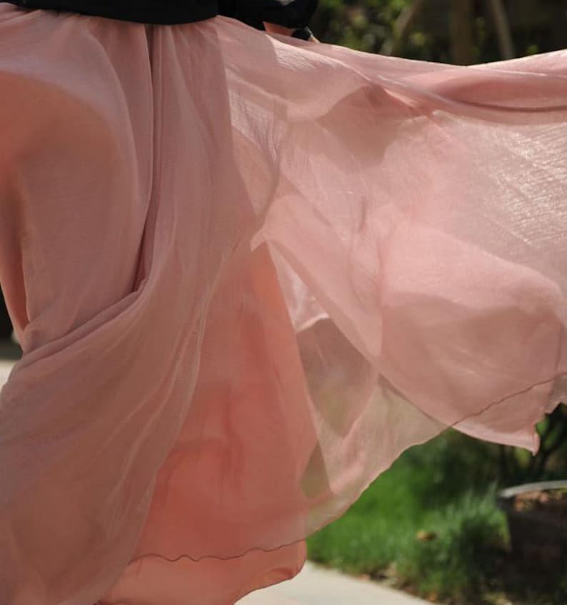 big flare maxi chiffon skirt soft pink color