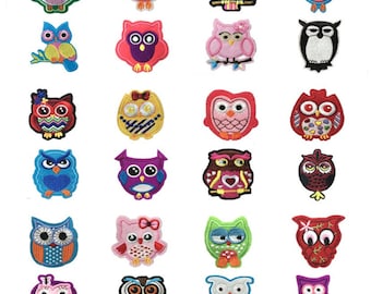 Mixed 24pcs Embroidery Small Cute Owl Patches Assortment, Iron on Applique Sticker for jackets clothing decoration