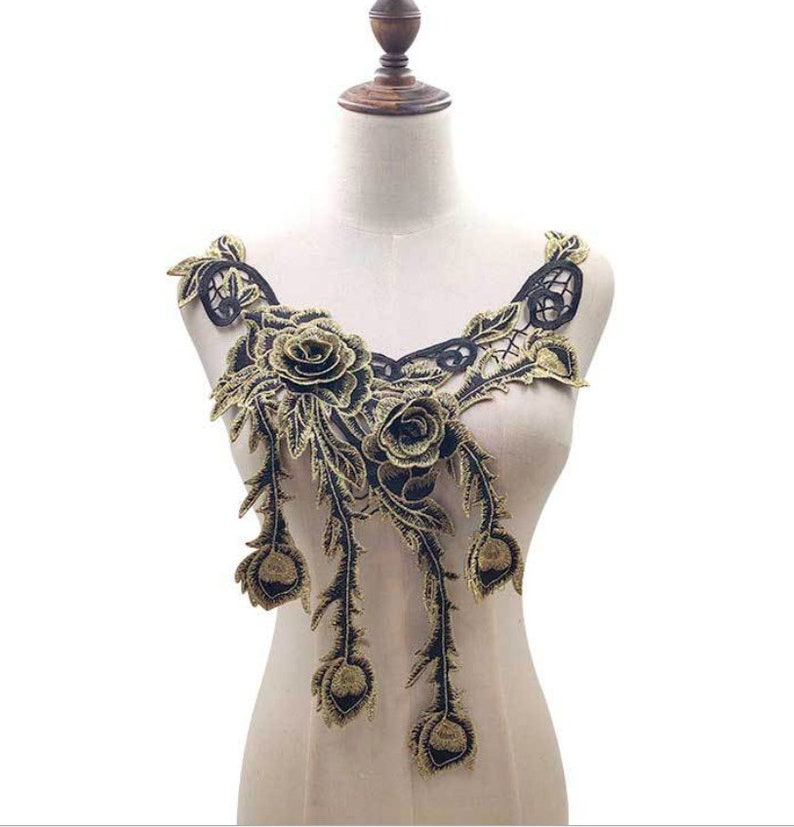 Vintage Style Collar Lace Collar Applique Embrodiered Aplique decorative Neck Line Applique,NG364 Floralr patch
