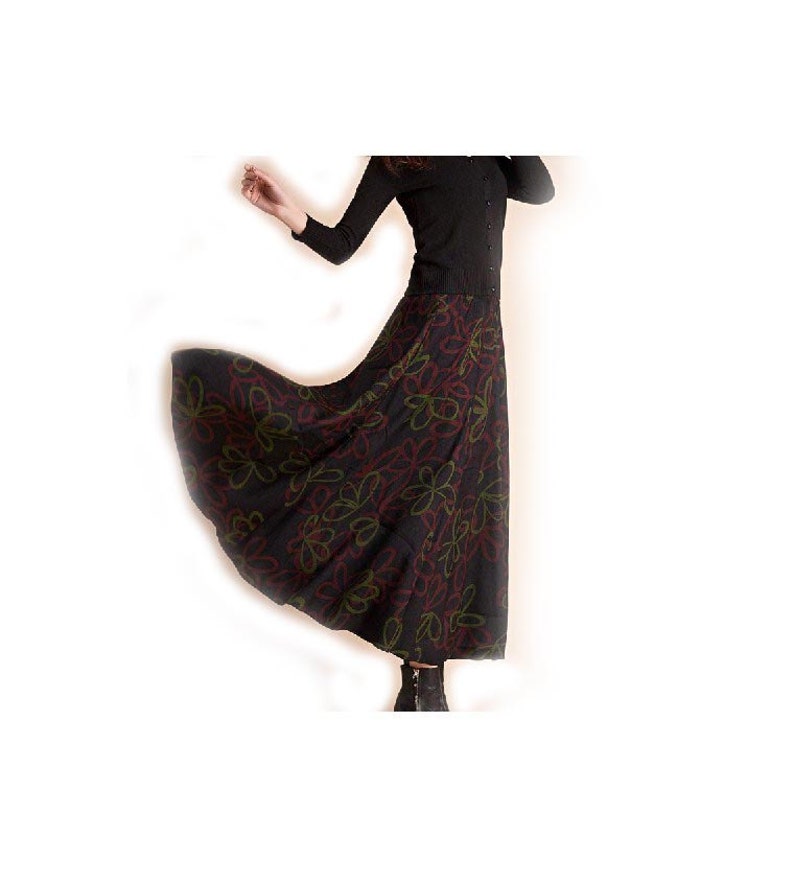 Double Layers Dark Color Maxi Flare Skirt For Winter Floral Pattern Visual Arts Craft Supplies Tools
