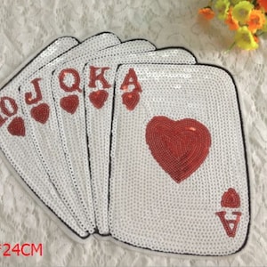 Patch de carte de poker pailleté, fer sur patches Embroidery Applique Sticker pour vêtements Jeans Hat Bag Bling Patch DIY Patch