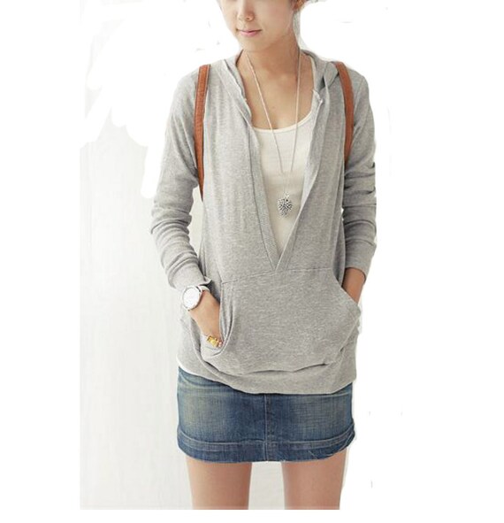 deep v neck hoodie