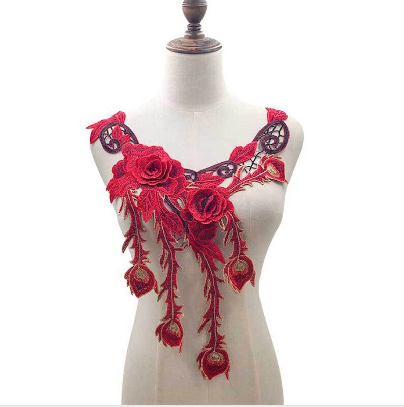 Vintage Style Collar Lace Collar Applique Embrodiered Aplique decorative Neck Line Applique,NG364 Floralr patch