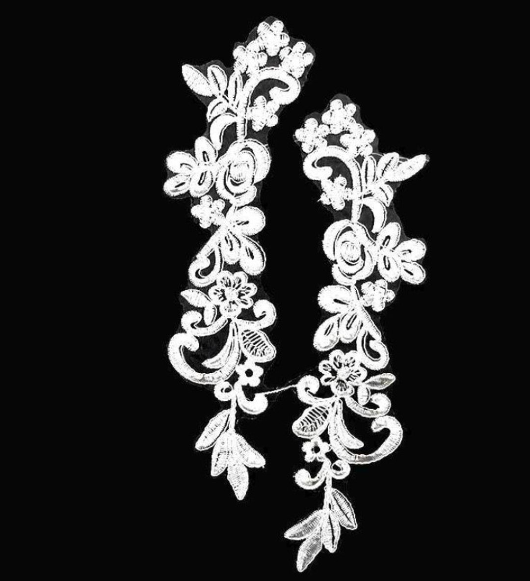 A Pair of Floral Lace Applique Embrodiered Aplique Etsy
