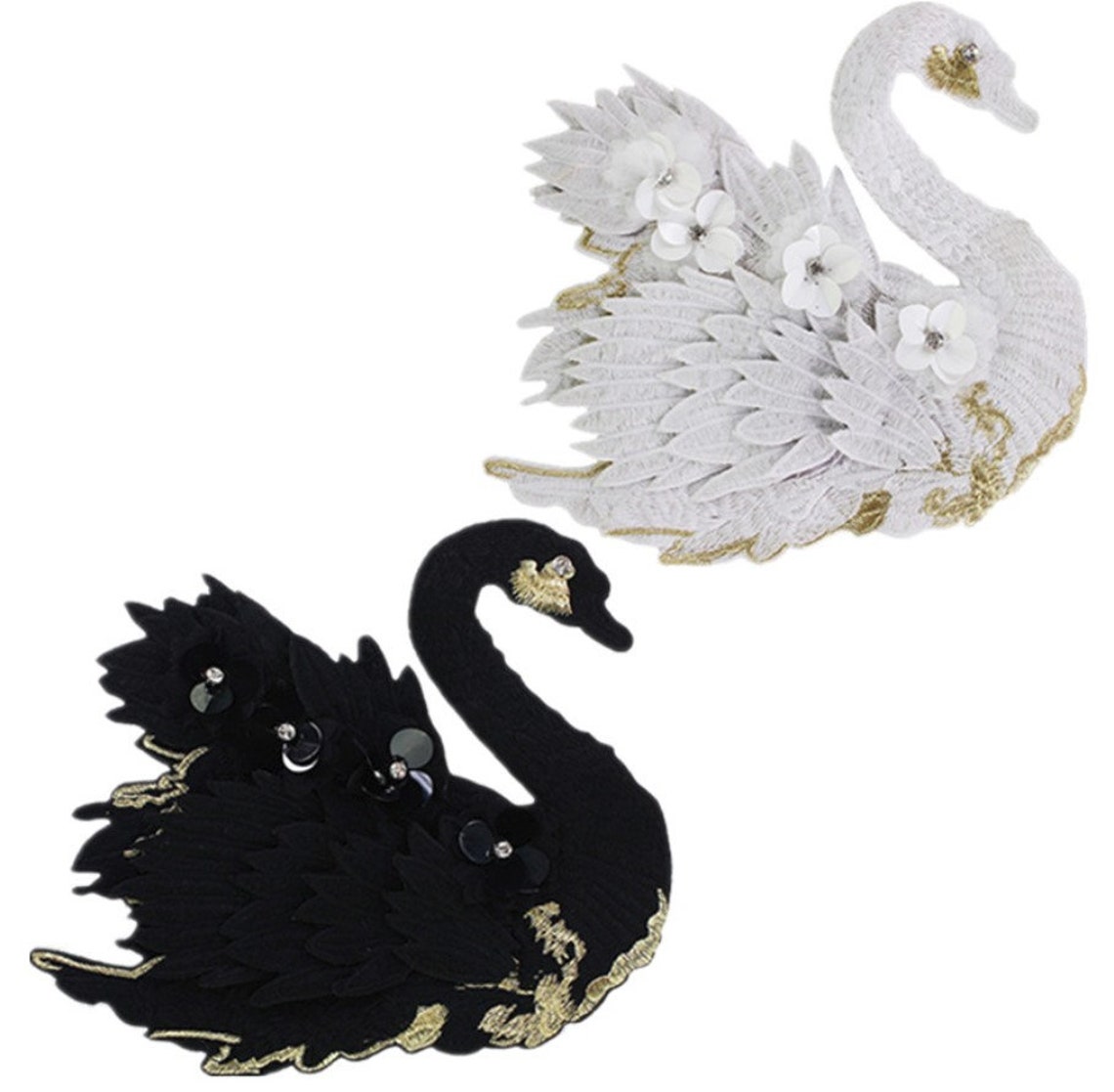 Embroidery the black white swan patch sew on applique sticker  etsy