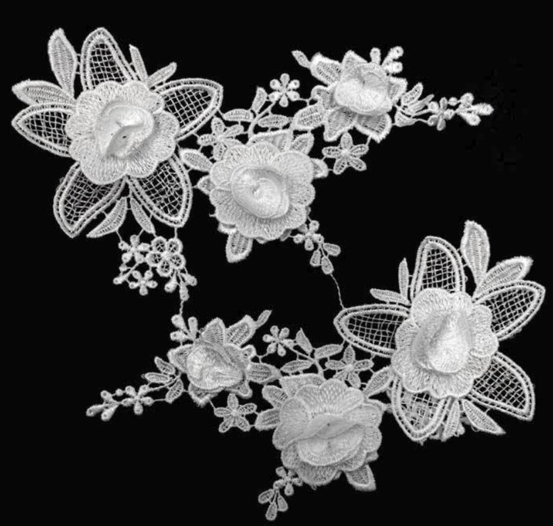 A Pair of 3D Floral Lace Applique Embrodiered Aplique Bridal Etsy