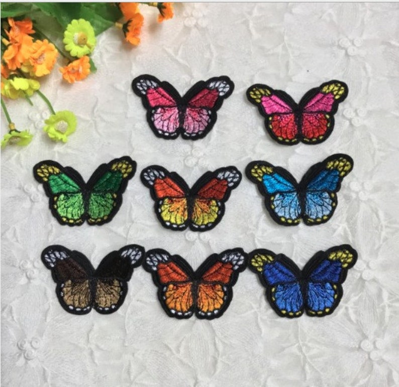 Embroidery 8 pcs Butterfly Patch Sew on Applique Sticker for clothing Bling patch DIY Patch
