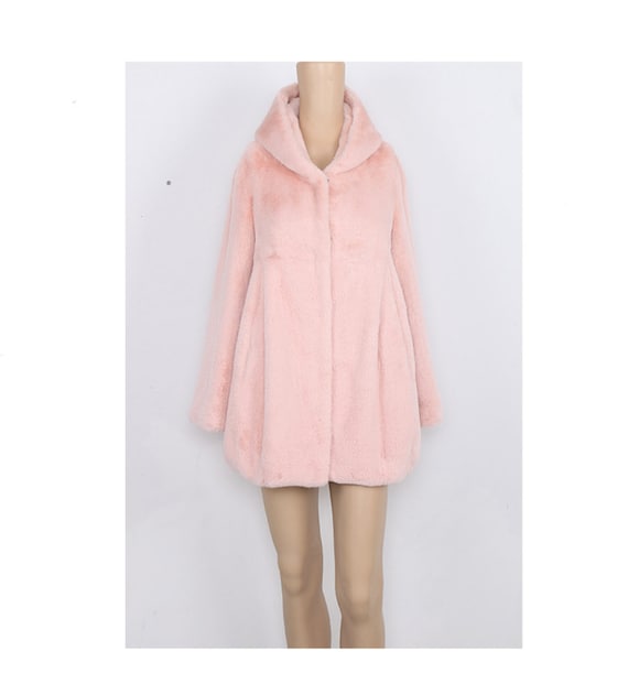 Faux Rabbit Fur Mid Length Coat Pink | Etsy