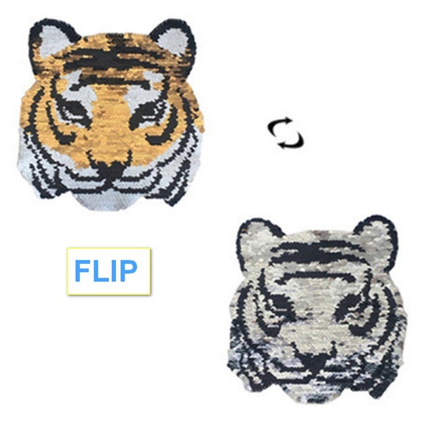 Flip Sequined The White Tiger Patch, Sew on Applique Sticker for clothing Bling patch diy craft patch for Jackets Jeans Clothing