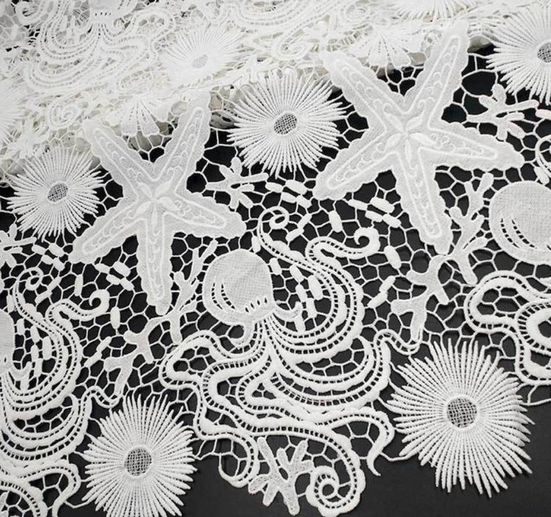 Starfish octopus 3D lace trim,sequined lace trim, crochet lace trim, bridal lace trim 1 yard , NM412 image 5