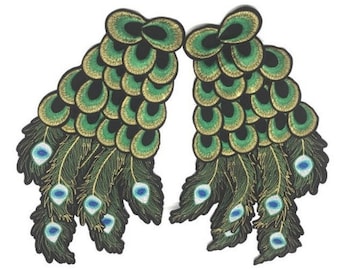 Embroidery  a pair of Peacock Wings Patch Sew on Applique Sticker for clothing Bling patch DIY Patch