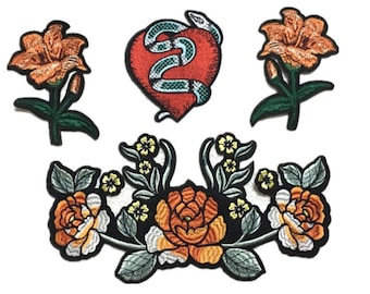 Embroidery Heart Snake Flower Patches, Sew on Applique Sticker for clothing diy craft patch for Jackets Jeans Clothing