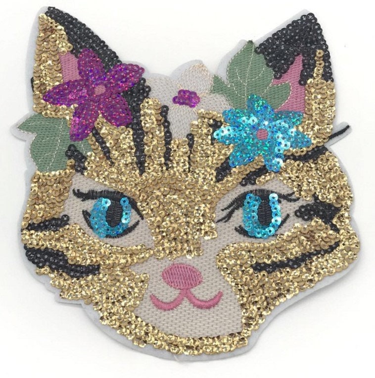 Cucito di paillettes The Lady Cat Patch Cucire su Applique adesivo per abbigliamento Bling patch fai da te Patch