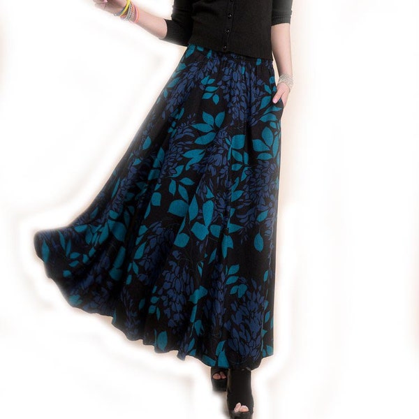 bohemia thick warm long peacock blue maxi skirt