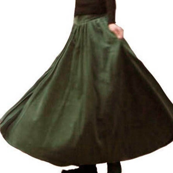 Maxi jupe en velours côtelé pour hiver-kahki (vert armée)