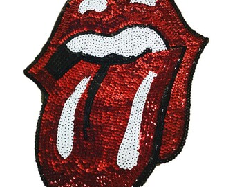 Sequined Red Tongue Rolling Stone Patch Sew on Applique Sticker for clothing Bling patch DIY Patch