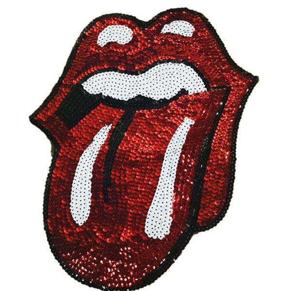 Sequined Red Tongue Rolling Stone Patch Sew on Applique Sticker for clothing Bling patch DIY Patch