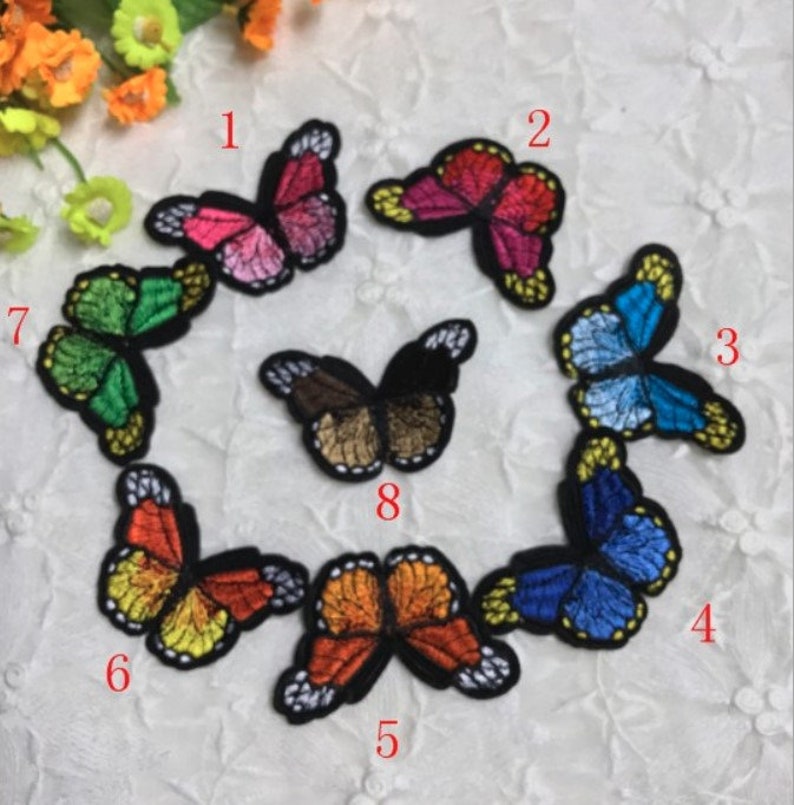 Embroidery 8 pcs Butterfly Patch Sew on Applique Sticker for clothing Bling patch DIY Patch