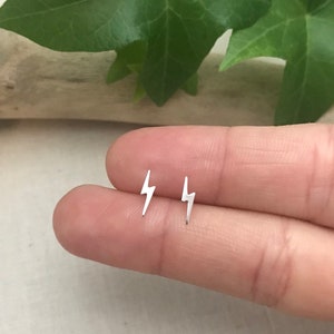 Tiny Lightning Bolt Stud Earrings in Sterling Silver. Sterling Silver Posts. Electric stud earrings. Minimalist Everyday Jewelry.